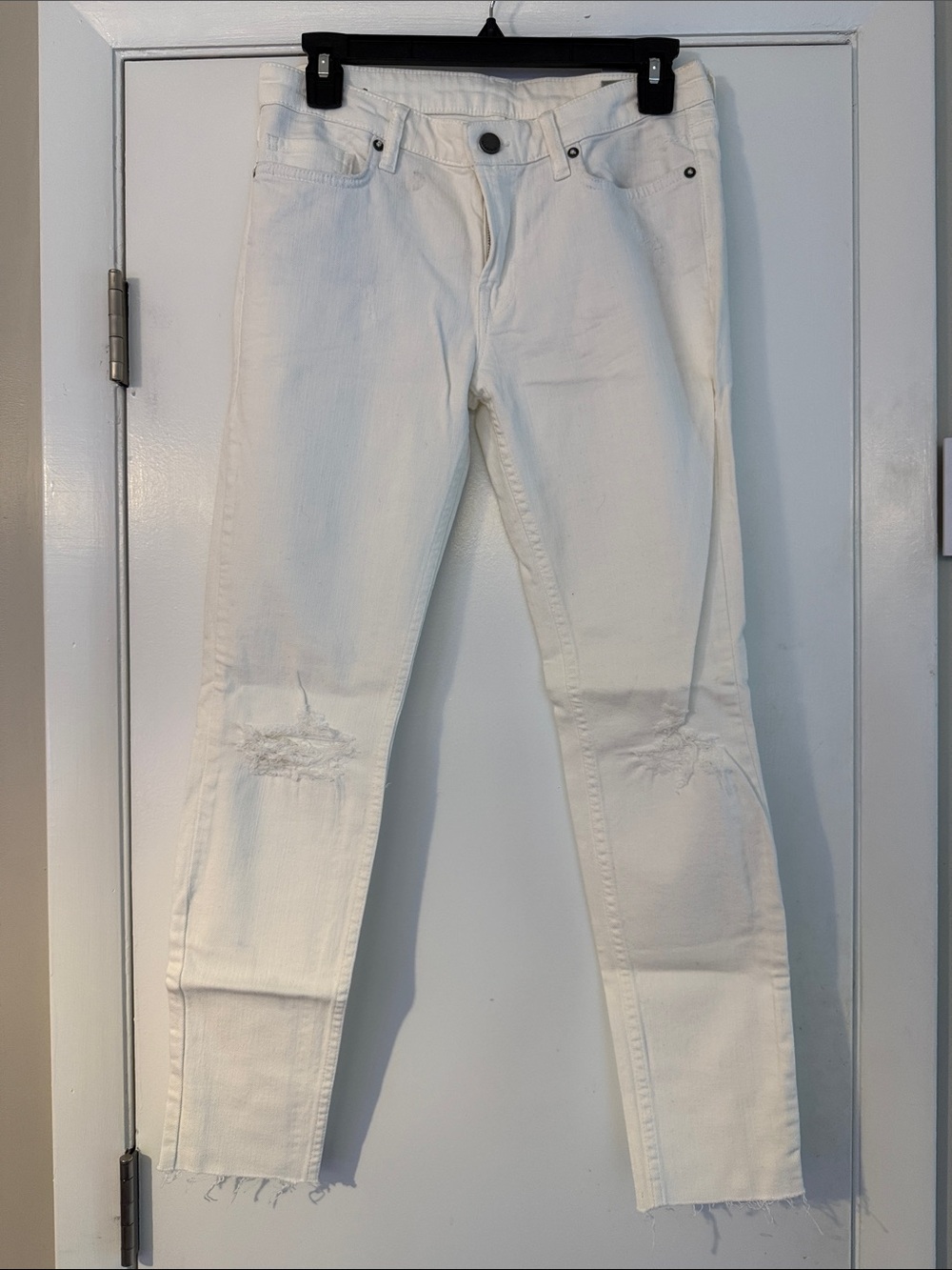 All Saints White Skinny Jeans with Knee Distress